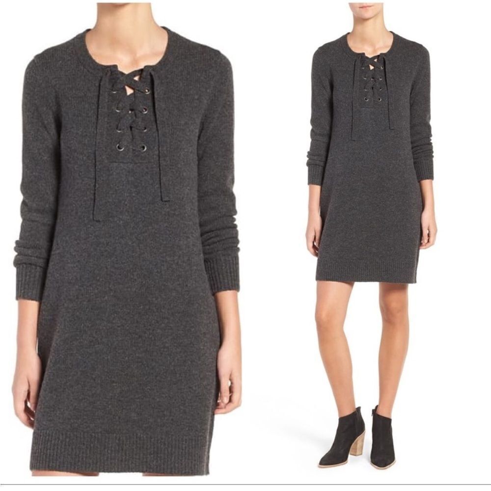 Madewell Sweater Dress Womens Size Medium Gray Long  Sleeve 100% Merino Wool